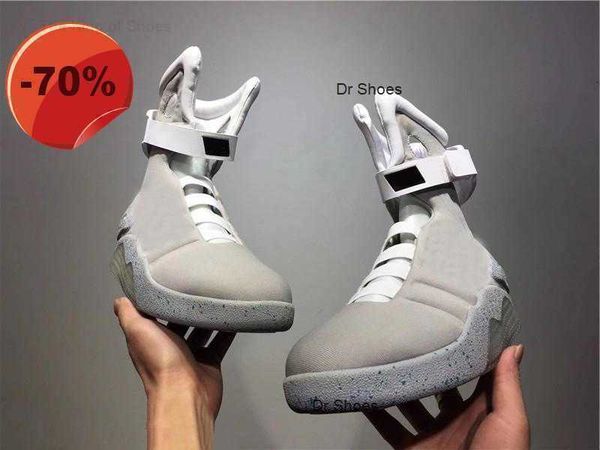 

authentic air mag back to the future marty mcfly's led basketball shoes glow in the dark lighting grey marty mcflys mags boots size -1, Black