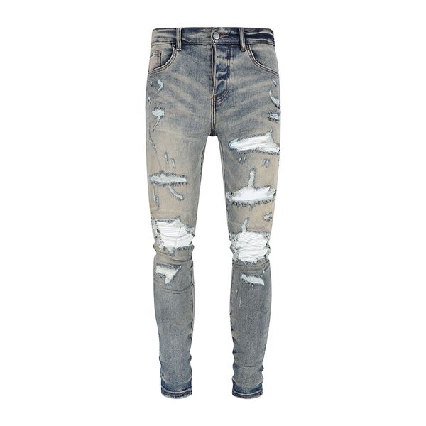 

2023 designer mens jeans pants ripped high designer jeans men's jeans embroidered pants fashion hole pants selling zipper pants am~ri a, Blue