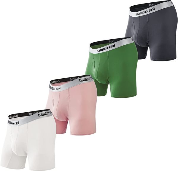 

bamboo cool mens underwear boxer briefs soft comfort bamboo underwear with fly moisture wicking trunks for men 4 pack, Red;black