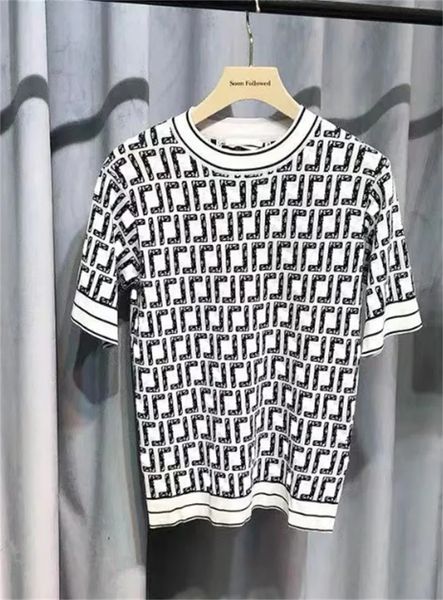 

designer blouse shirts women's knits & tees white ice silk knitting t-shirt fashion jacquard knitted short sleeve size s-xl