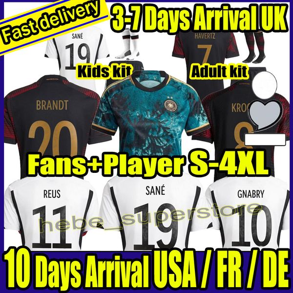 

s-4xl fans player soccer jersey 2022 2023 hummels kroos gnabry werner draxler reus muller gotze football shirt germanys men kids / full kit, Black;yellow