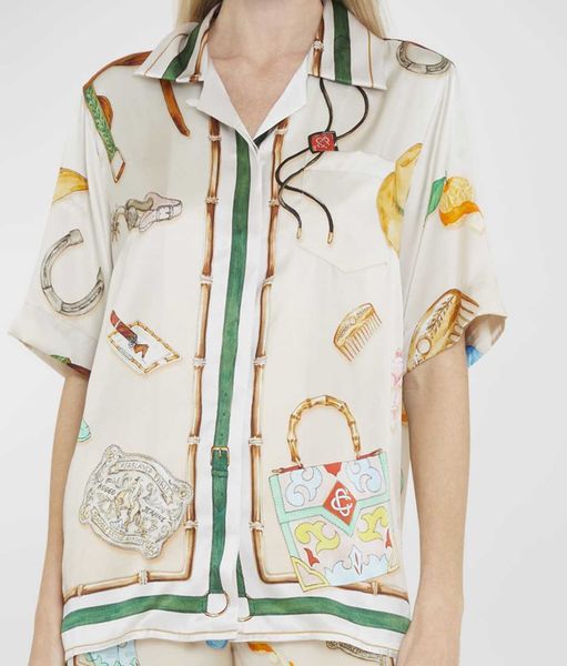 

casablanca designer shirt 23ss racecourse jewelry white twill silk short sleeve shirt casablanc, White;black