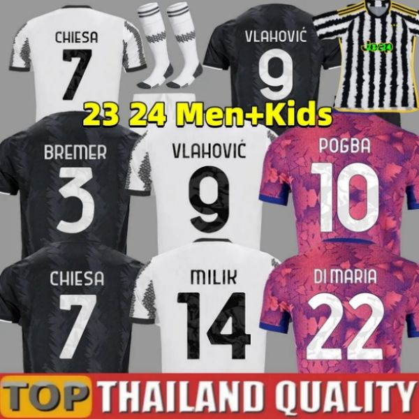 

2023 2024 juventus vlahovic chiesa milik soccer jerseys 22 23 24 pogba men kids kit set football t shirts mckennie di maria uniform socks ka, Black;yellow