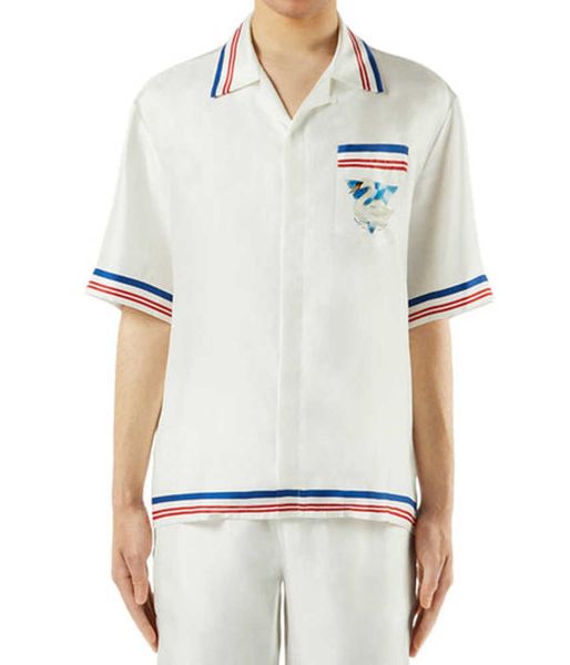 

casablanca designer shirt 2023ss rhombus triangle swan male and female white twill silk shirt casablanc, White;black