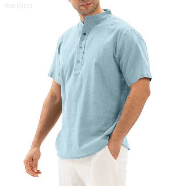 

men's linen shirts short sleeve loose button summer solid color comfort cotton and linen casual loose shirts, White;black