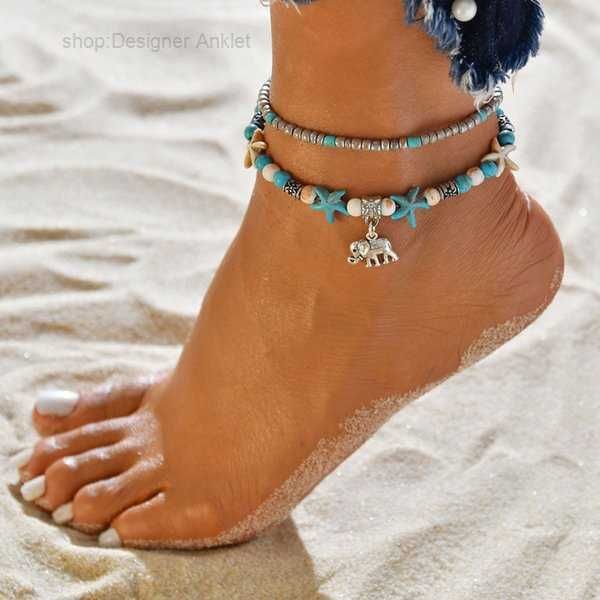 

anklets beach conch tree of life yoga shell elephant anklet chain foot multilayer bracelets fashion jewelry 5 kvhh, Red;blue