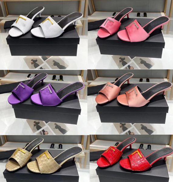

luxury sandals women mule tom- slipper shoes heel open toe buckle embellished satin leather mules summer pop sandals flip flop dress wedding, Black