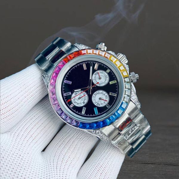

designer watch mens movement watches 40mm Sapphire waterproof luminous rainbow diamond dial 904L stainless steel Sliding folding buckle president watch, Dc3