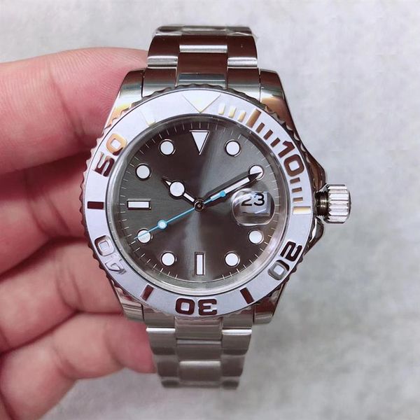 

st9 stainless steel automatic mechanical watch men quality 40mm dark rhodium dial floding clasp sapphire glass mens wristwatches297l, Slivery;brown