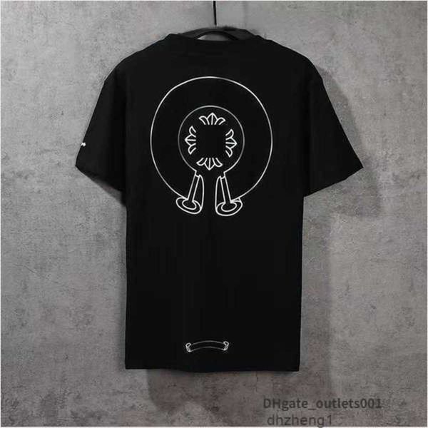 

men's fashion mens classic t shirt brand t-shirts ch white short sweater casual embossed letter horseshoe sanskrit cross pattern design, White;black