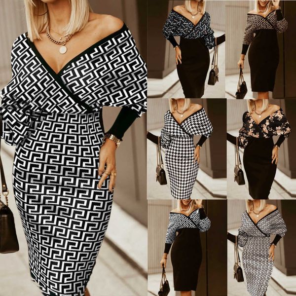 

fendyity women casual dresses designer pleated velvet mini pencil spring fall vintage long ff sleeve bodycon slim v-neck o shoulder party cl, Black;gray
