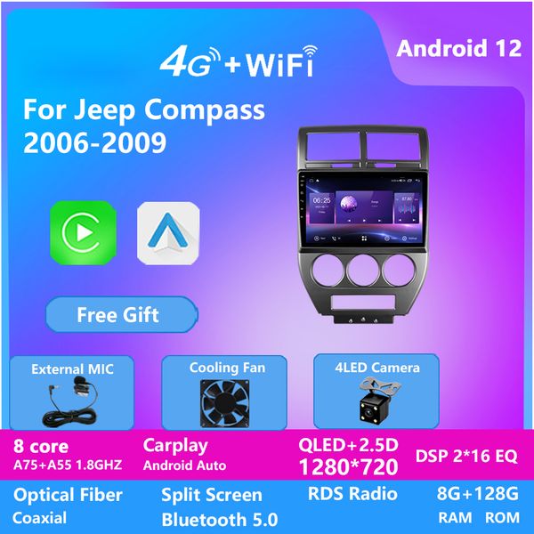

touch screen car dvd video player android multimedia for jeep compass 2006-2010 stereo radio carplay mirror 128g