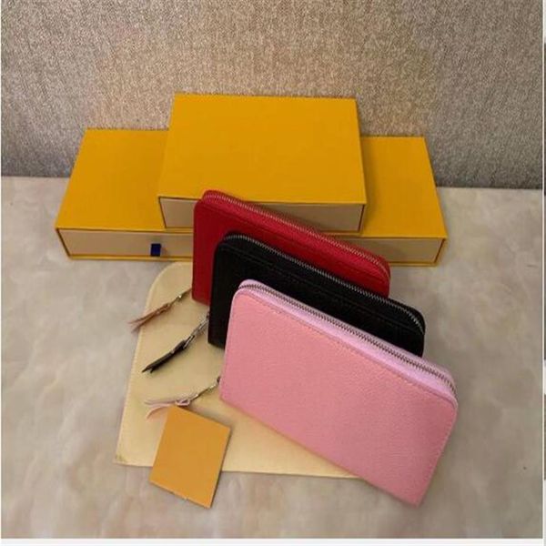 

3 colors fashion single zipper designer men women embossed leather wallet lady ladies long purse no box224l, Red;black