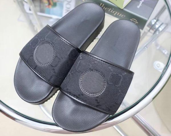 

designer slippers slides sandals flat slide mens womens luxury sandal beach slipper platform rubber shower leather men summer shoes 35-45, Black