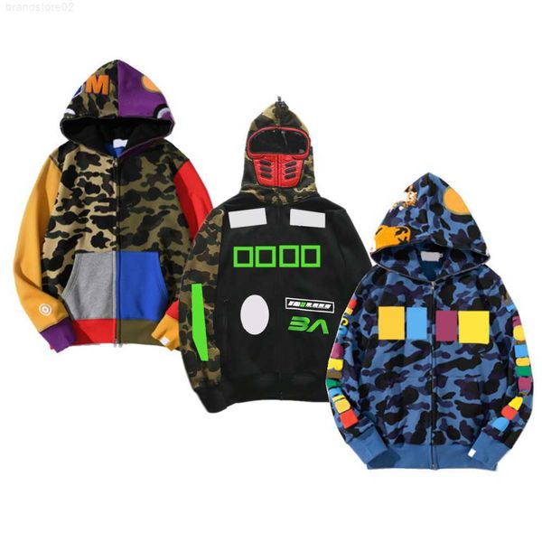

camouflage design red yellow blue splicing fleece sweater plus size 3xl zipper lovers designer fashion hoodie jacket streetwears to 2xl size, Black