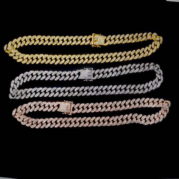 

fashion luxury chains men necklace designer jewelry party gold silver pink blue necklaces and bracelet set cuban link miami hip hop necklace