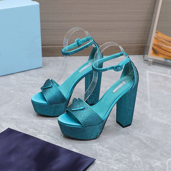 

women sandals luxury designer platform sandels classic triangle buckle ankle strap lady banquet dress shoes eu42, Black