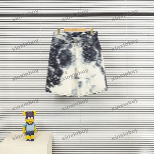 

xinxinbuy men women designer shorts pant denim tie dye letter print spring summer black blue green s-3xl