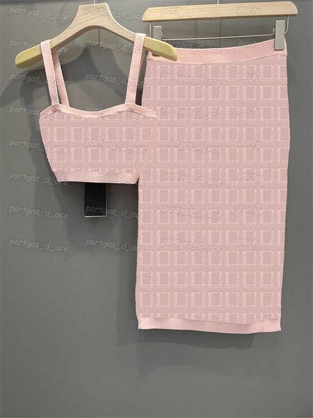 

fendyity letters knit skirts set camis womens summer knitted tanks high waist hip ff cover skirt, White