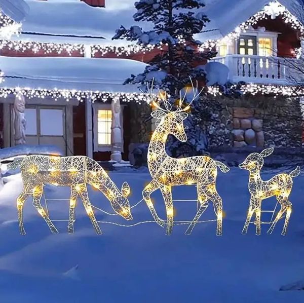 

Iron Elk Deer Christmas Garden Decor - LED Light Glowing Glitter Reindeer Ornament