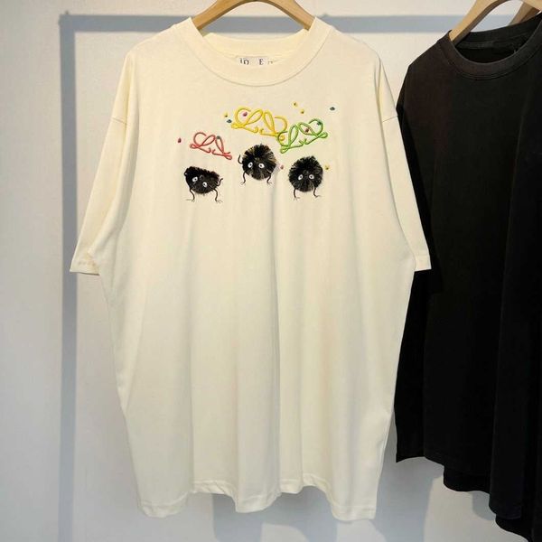 

designer luxury loes classic fashionable versatile men women qianyou qianqian small coal ball embroidery short sleeve sweet slim loose fit, Black;brown