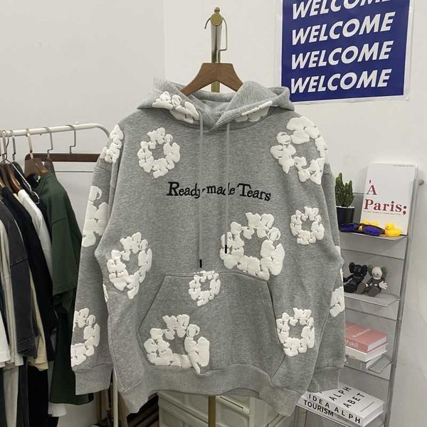 

denim tears 2022ss floral print fog high street loose suede hooded pullover men, Black