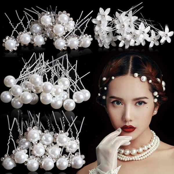 

wedding hair jewelry 20pcs pearl crystal flower u-shaped pins metal barrette hair clips bridal flral tiara hair accessories hair styling too, Slivery;golden
