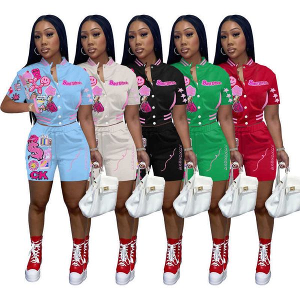 

summer womens tracksuits baseball suit two piece pants set 2023 designer short sleeve jackets shorts varsity outfits sportswear, Gray