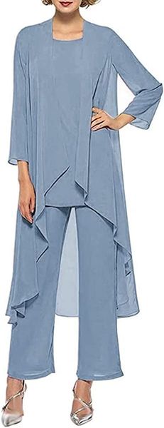 

3 pieces pants suits mother of the bride dresses for wedding chiffon long formal evening gowns with jacket, Red;black