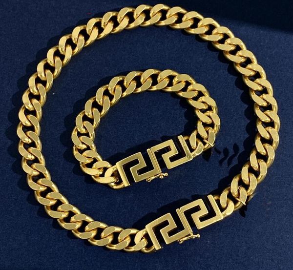 

Gold Cuban Coarse Chain Choker Necklace Bracelet Banshee Head Portrait Designer Jewelry Women Men Lovers birthday party Hiphop Rock Punk Gifts HNFCWO, Without box