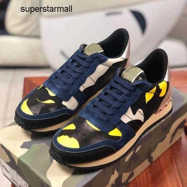 

designer camouflage casual shoes sneakers womens mens rivet shoes studded flats mesh camo suede leather leisur valentinoe''valenti, Black