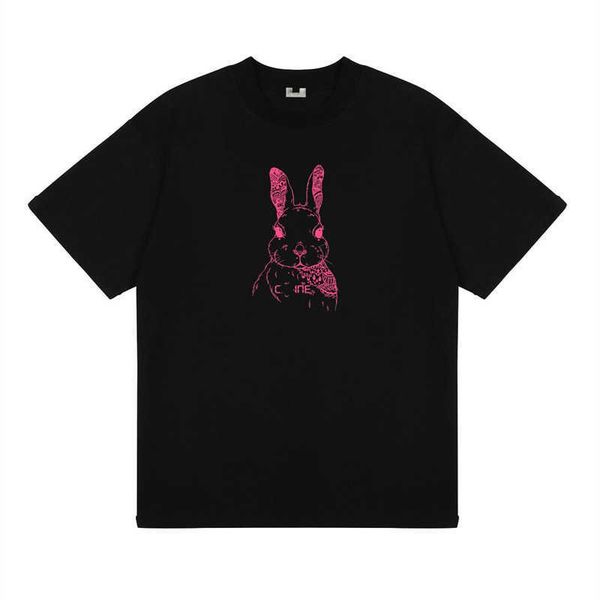 

luxury designer's new men's women's short sleeved sportswear set high edition 2023 summer new rabbit letter print loose short, White
