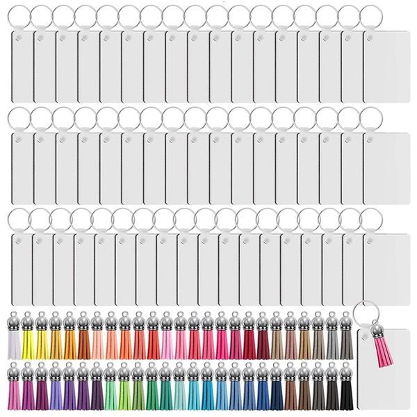

keychains lanyards 50sets sublimation keychain blanks set rectangle heat transfer blanks keychain tassels with key rings for keychain diy 23, Silver