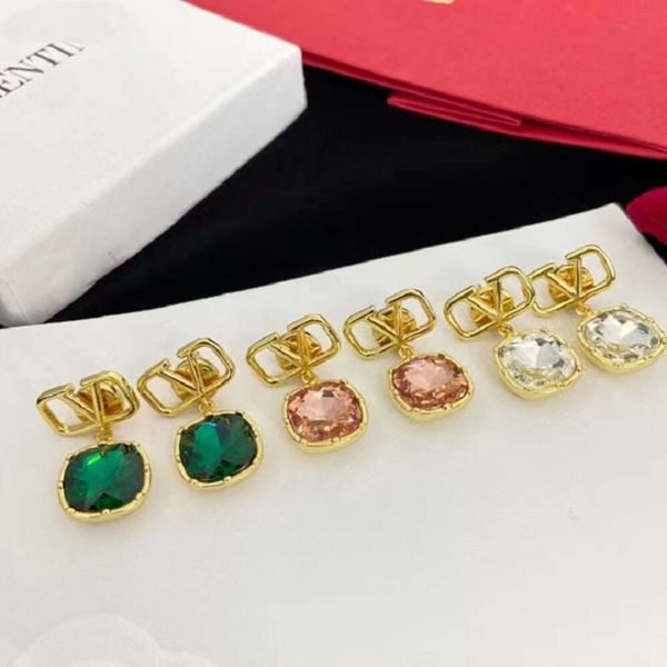 

Classic Designer Earrings Jewelry Letter V Valentinolies jewelry V-shaped letter inlaid with diamond brass earrings fashionable and versatile Earrings for women