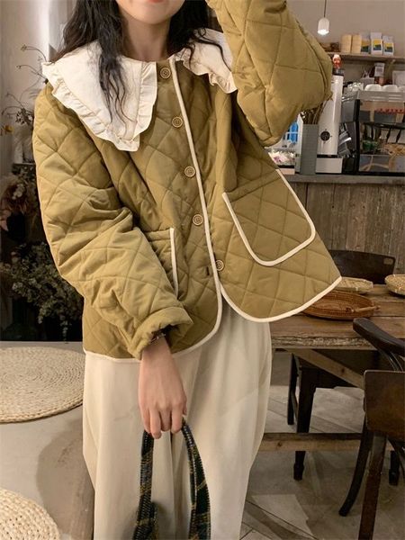 

cotton coat women's winter 2023 new vintage academy style thickened warm short doll neck cotton coat, Black;brown