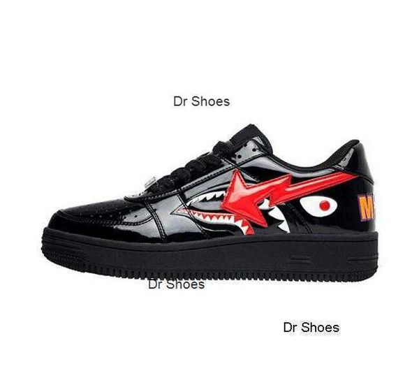

shark-faced ape-shaped sk8 casual shoes m1 designer low-cut tennis shoes leather medicom toy camouflage bapestasta sneakers, Black