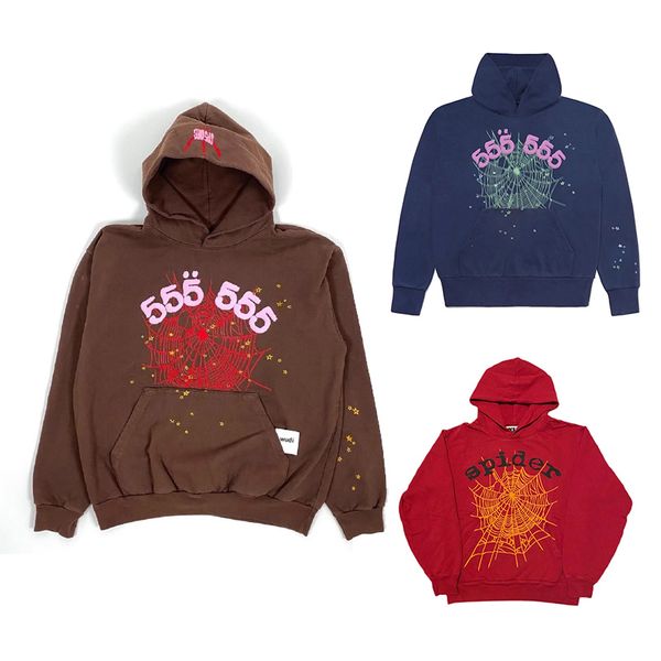 

spider hoodie 2022 red sp5der 555555 hoodie men women angel number puff pastry printing graphic spider web sweatshirts t220721, Black