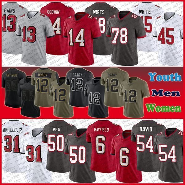 

6 baker mayfield tb bucs football jersey custom men women youth mike evans devin white chris godwin lavonte david vita vea kyle trask trista, Black;red