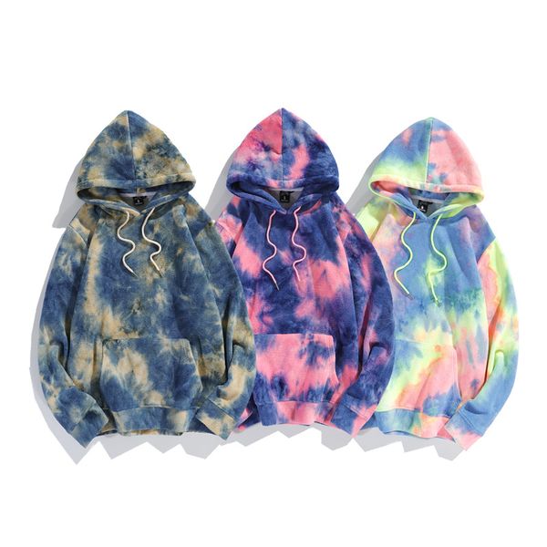 

new fleece sweater hoodie tie dyed plush sweater loose fitting couple fashion sweater, Black