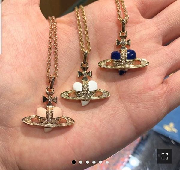 

nanaspace- empress dowager vivian peach heart small love enamel paint diamond saturn necklace punk, Silver