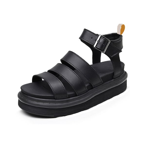 

black platform sandals women summer designer sandels fashion glaidator real leather ankle strap beach sandales shoes eu42