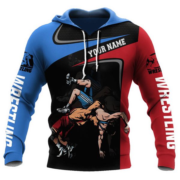 

fashion personalized name wrestling 3d printed men's hoodie autumn zipper pullover casual hip hop harajuku sweatshirt, Black