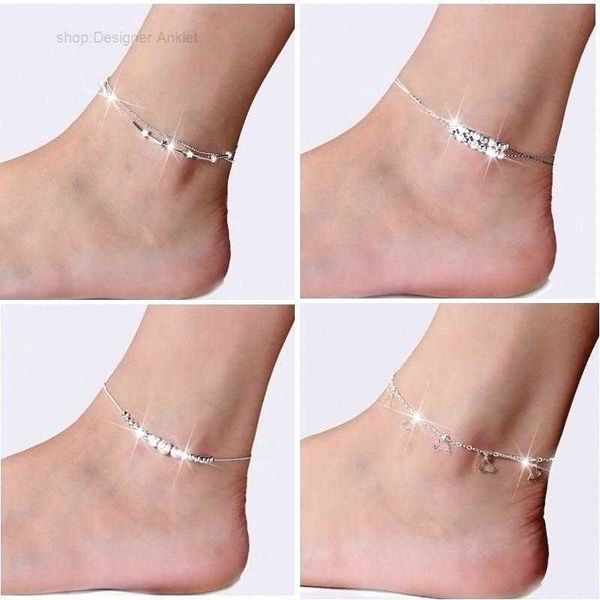 

anklets new 925 sterling sliver ankles bracelet for women foot jewelry inlaid zircon on a leg personality wshf, Red;blue