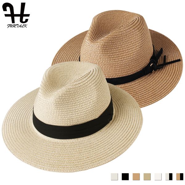 

wide brim hats bucket hats furtalk panama hat summer sun hats for women man beach straw hat for men uv protection cap chapeau femme 230408, Blue;gray