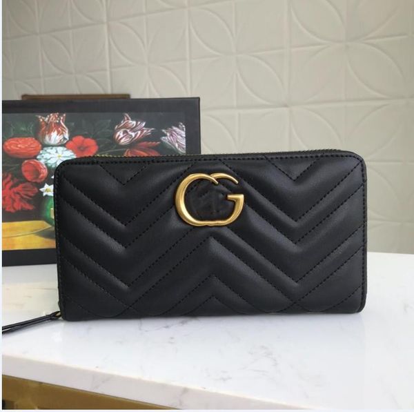 

5a luxury designers wallets women's long purses genuine leather card holder coin purse zipper wallet coins pouch wallets come with box, Red;black