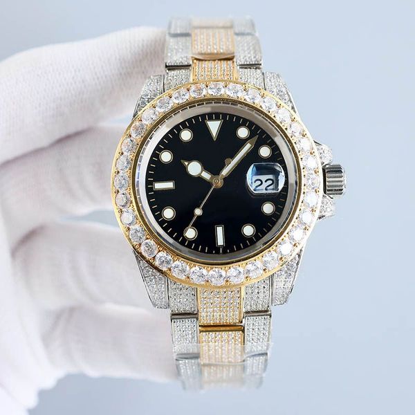

mens business watch 42mm diamond bezel between the gold strap designer watches automatic winding mechanical wristwatches fashion sports cloc, Slivery;brown