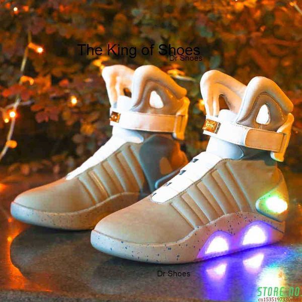 

shoes men 's glowing sneakers usb charging led luminous fashion light up casual men back to the future, Black