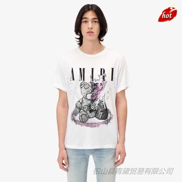 

amirs men's t-shirt street tide new us teddy bear 220g fine sulfur cotton printed hip hop high street, White;black