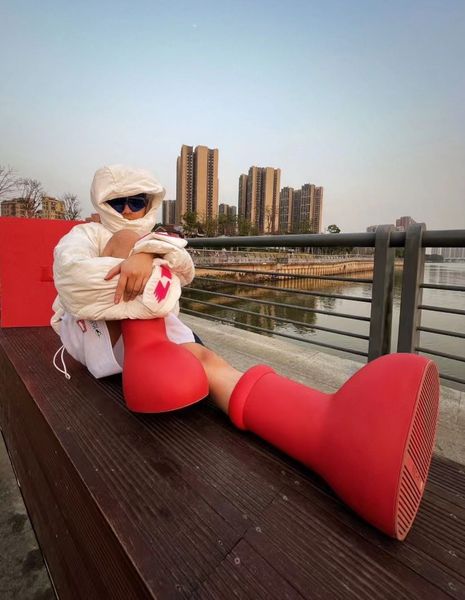 

casual shoes mschf big red boots astro boy boot cartoon into real life fashion men women rainboots thick bottom rubber platform with logo sh, Black