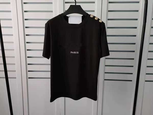 

men's t-shirts cotton couple style men's and women's t-shirts letter short sleeve round neck shoulder buckle fashion versatil, White;black